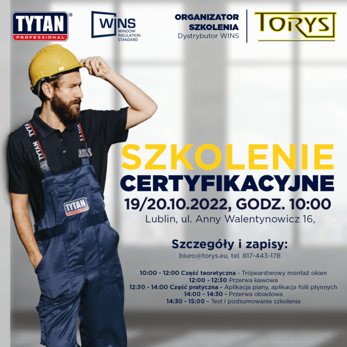 baner z informacją o szkoleniu certyfikowanym firmy WINS w dniu 19 i 20 października 2022 o godzinie 10 w Lublinie